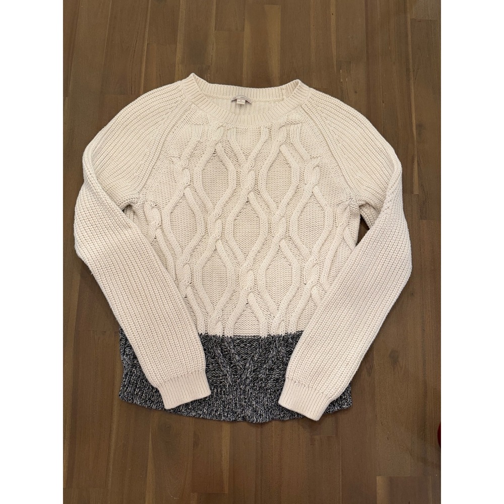 Vintage Gap Cable Knit Two Tone Sweater Cream Charcoal Gray Women's‎ Size S